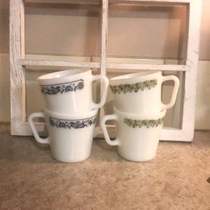 Vintage Pyrex milk glass coffee cups. Set of 4